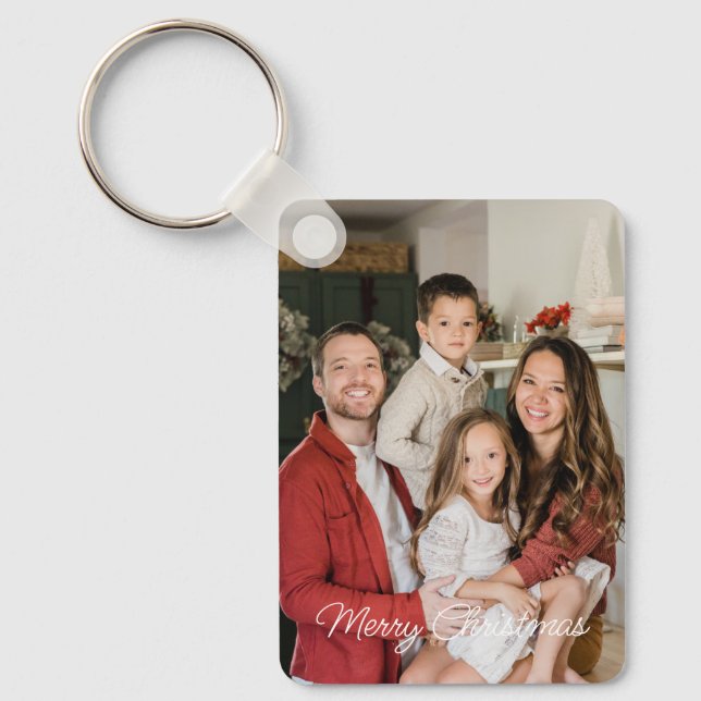Custom Two Family Photo Double Sided Christmas Key Ring (Front)