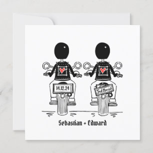 Custom Two Grooms Biker Motorcycle Evening Wedding Invitation