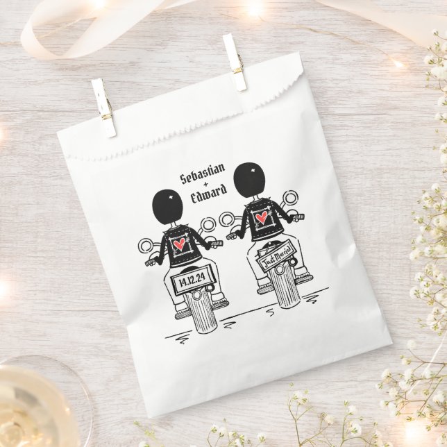 Custom Two Grooms Biker Motorcycle Wedding  Favour Bag (Clipped)