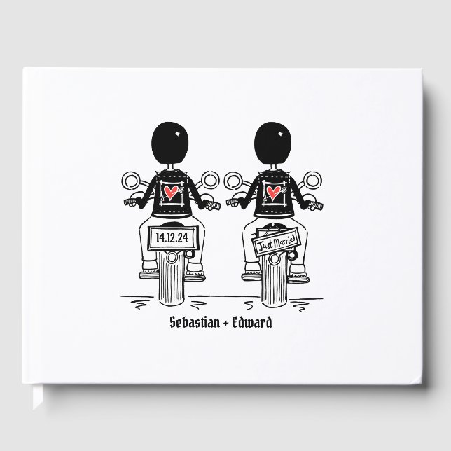 Custom Two Grooms Biker Motorcycle Wedding Guest Book (Front)