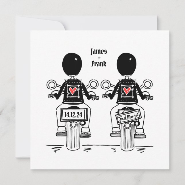 Custom Two Grooms Biker Motorcycle Wedding Invitation (Front)