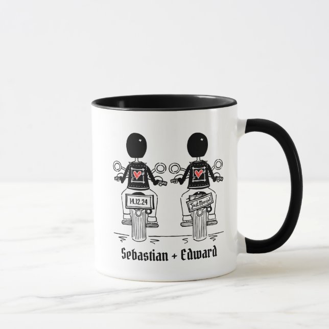 Custom Two Grooms Biker Motorcycle Wedding Mug (Right)