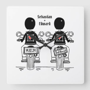 Custom Two Grooms Biker Motorcycle Wedding Square Wall Clock