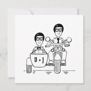 Custom Two Grooms Motorbike and Sidecar Evening  Invitation