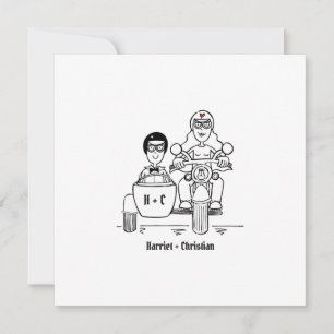 Custom Two Grooms Motorbike and Sidecar Wedding Invitation