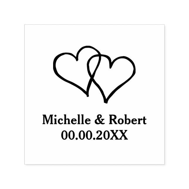 Custom two hearts self inking rubber wedding stamp (Design)