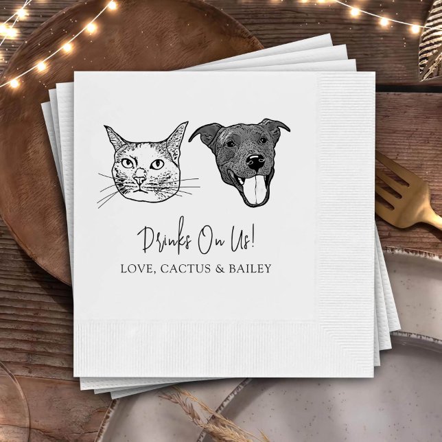 Custom Two Pet Cocktail Napkins Wedding (Creator Uploaded)
