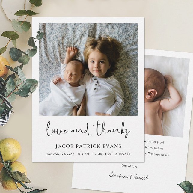 Custom Two Photo Birth Announcement Thank You Card (Creator Uploaded)