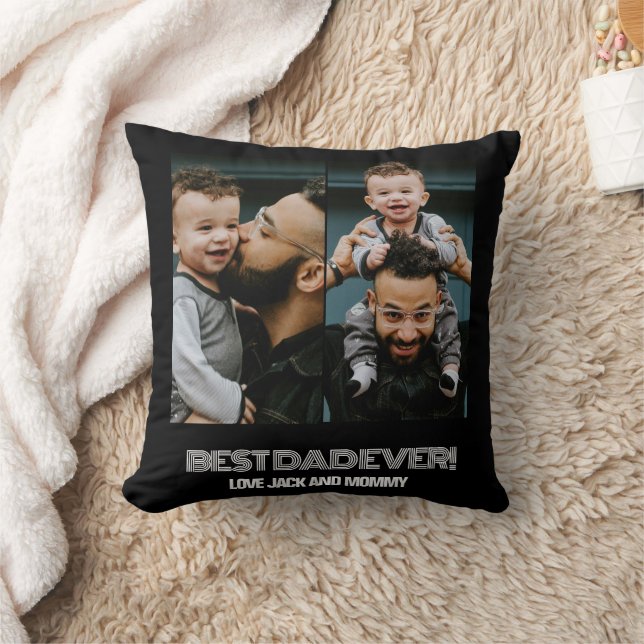 Custom Two Photo Collage Best Dad Ever Cushion (Blanket)