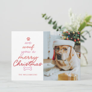 Custom Two Photo Funny Pet Dog Woof Christmas Fun Holiday Card