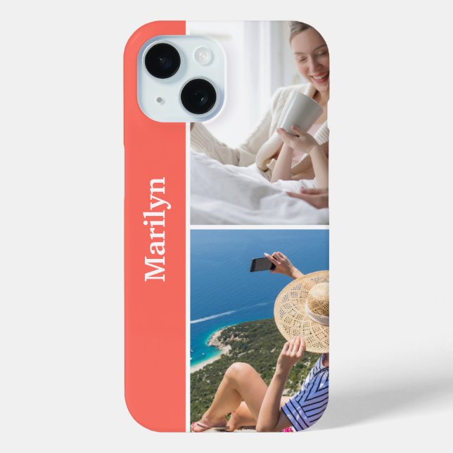 Custom Two-Photo iPhone Case with Name Case (Back)