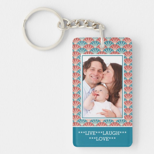 Custom Two Portrait Photo with Decorative Pattern Key Ring (Front)