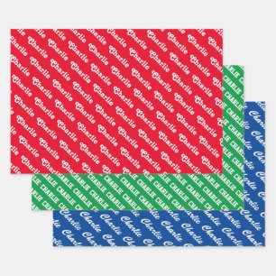 Custom typography colorful name pattern wrapping paper sheet