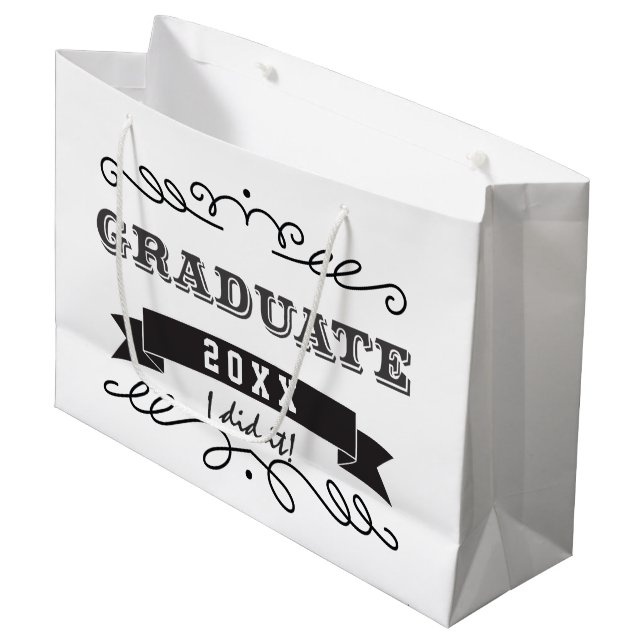 Custom Typography Graduate Scroll  eal Large Gift Bag (Front Angled)