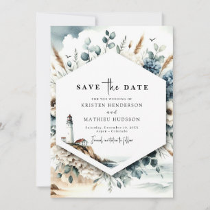 Custom Typography Lighthouse Wedding Save The Date