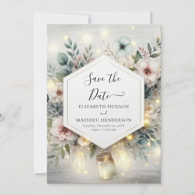 Custom Typography Mason Jar Wedding  Save The Date (Front)