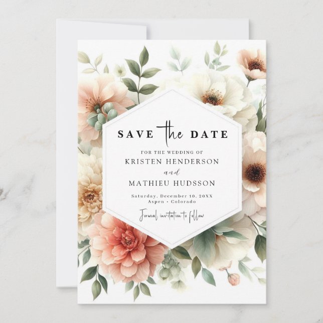 Custom Typography Peach Wedding Save The Date (Front)