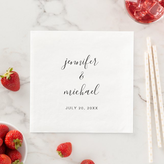 Custom Typography Script Black and White Wedding Napkin (Insitu)