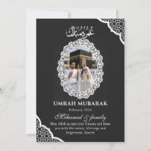 Custom Umrah Mubarak Photo Card Black Lace Islamic