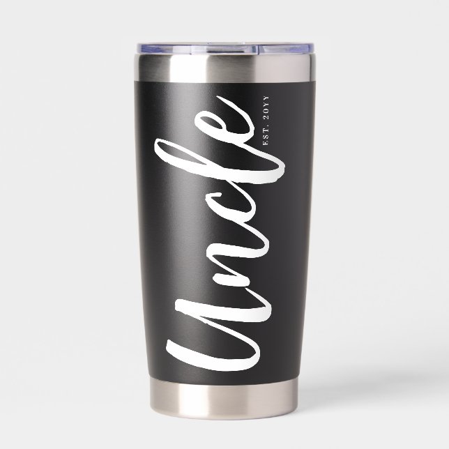 Custom Uncle Est. Modern Brush Script Typography Insulated Tumbler (Front)