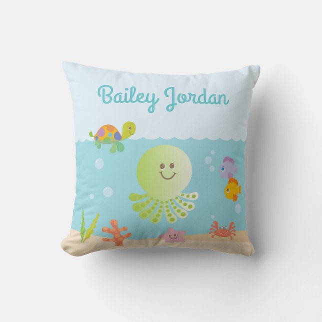 Custom Under the Sea Baby Birth Stats Cushion (Front)