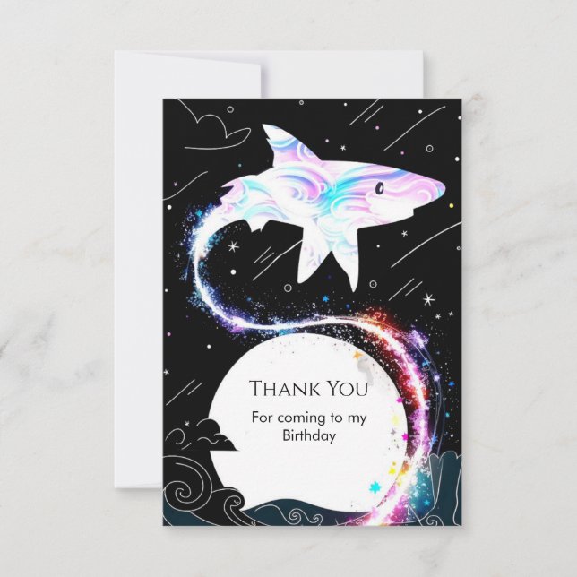 Custom Underwater Deepsea Shark Birthday Thank You Card (Front)