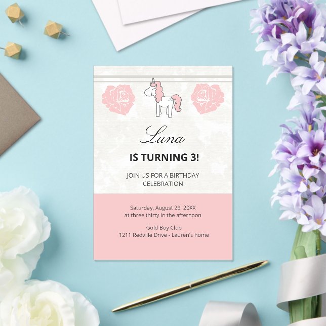 Custom Unicorn Cute Pink Birthday Party Invitation (Insitu (Wedding))