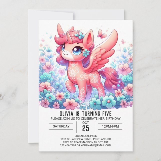 Custom Unicorn Digital Birthday Invitation (Front)