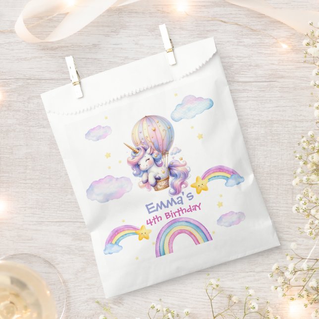 Custom Unicorn Hot Air Balloon Birthday Favor Bags (Clipped)