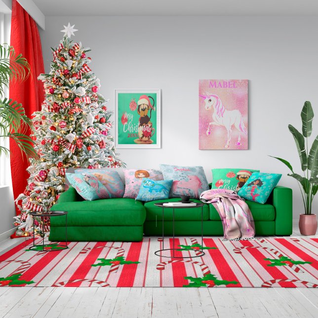 Custom Unicorn Pink Cute Girl Christmas Snowflake Cushion (Creator Uploaded)