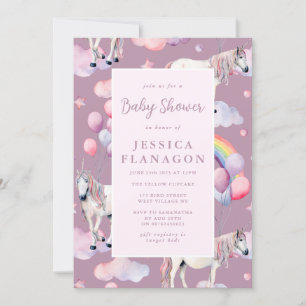 Custom Unicorn Rainbow Balloons Pink Baby Shower Invitation