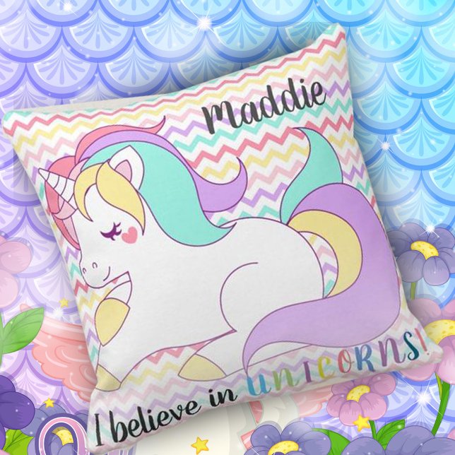 Custom | Unicorn | Rainbow Chevron | Throw Pillow (Creator Uploaded)