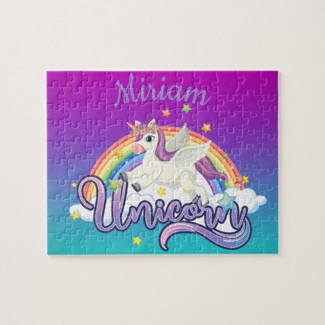 Custom Unicorn Rainbow Personalised Jigsaw Puzzle (Horizontal)