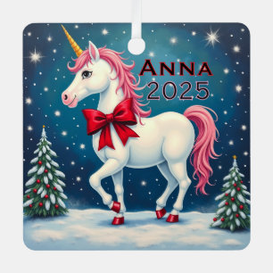 Custom Unicorn Red Bow Metal Tree Decoration