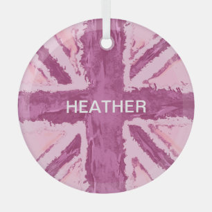 Custom Union Jack Painted UK Art Plum by Heva Weva Glass Tree Decoration