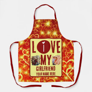Custom Unique 2 photo Collage I Love My Girlfriend Apron