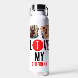 Custom Unique 2 photo Collage I Love My Girlfriend Water Bottle