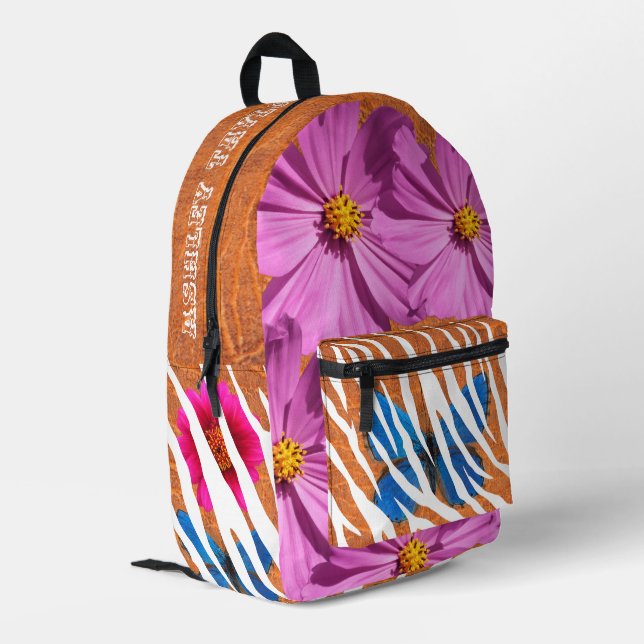 Custom unique beautiful flowers butterflies orange printed backpack (Back Corner Left)