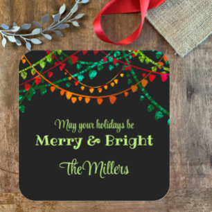 Custom Unique Colourful Merry Christmas Lights Square Sticker