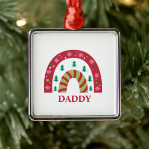 Custom Unique Family Christmas Boho Rainbow Metal Ornament