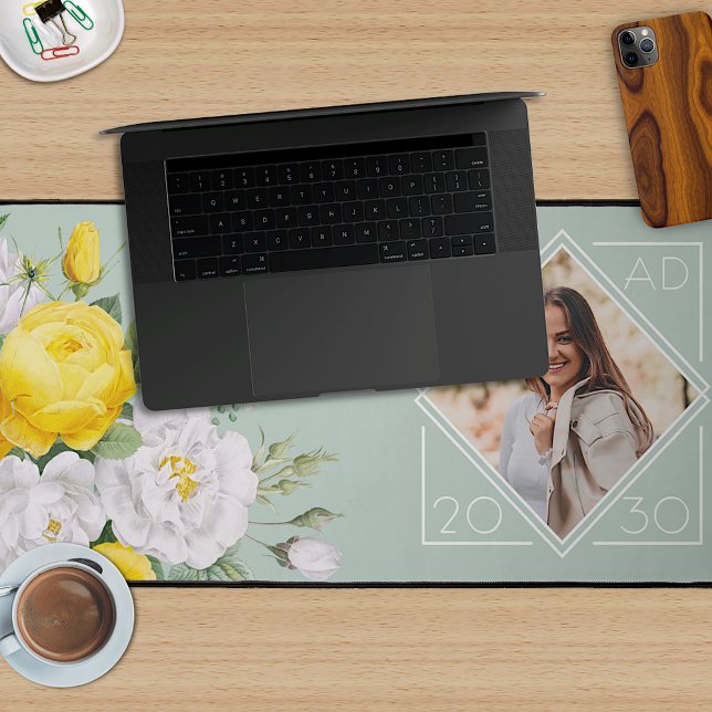 Custom Unique Graduate Photo Keepsake Floral Desk Mat (Creator Uploaded)