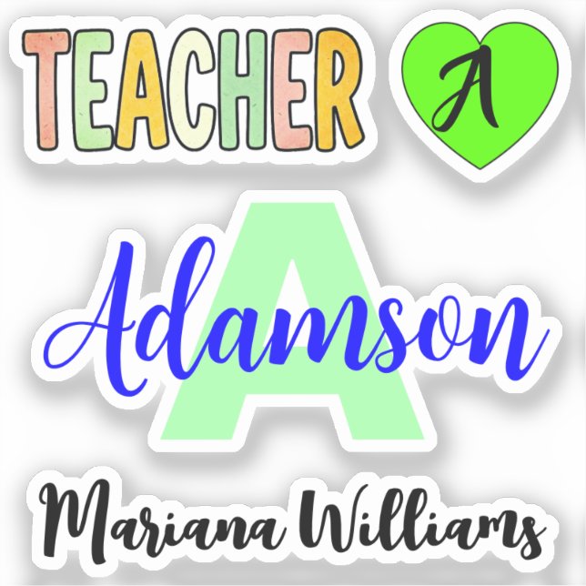Custom Unique Monogram Teacher Name Stickers (Front)