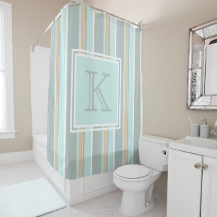 Custom Unique Seafoam Green White Tan Stripe Art Shower Curtain