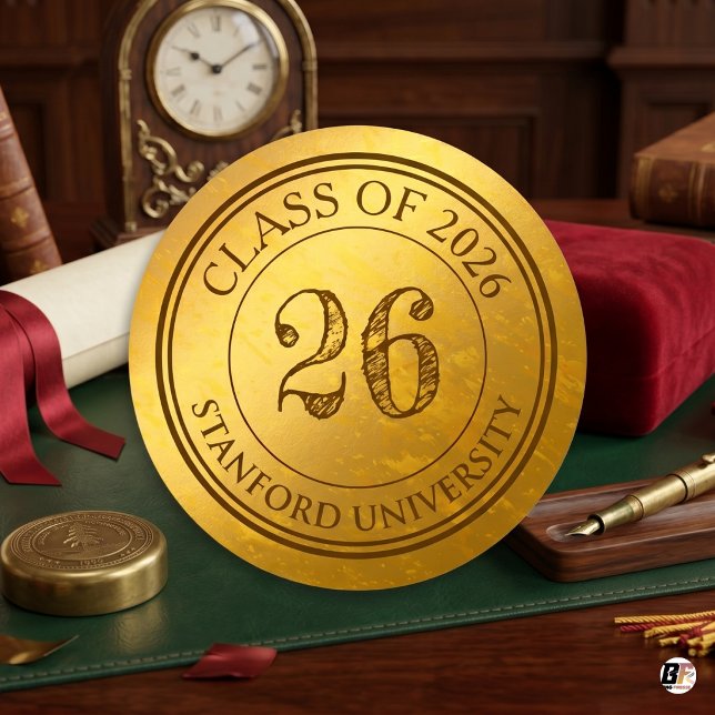 Custom University Class of 2026 Gold Graduation  Classic Round Sticker (Creator Uploaded)