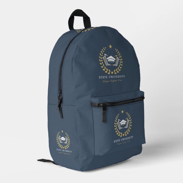 Custom University Logo blue-grey background Printed Backpack (Back Corner Left)