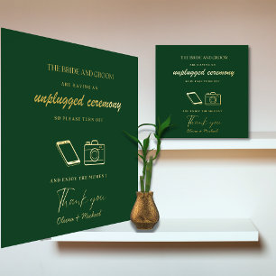 Custom Unplugged Ceremony Wedding Sign GREEN GOLD