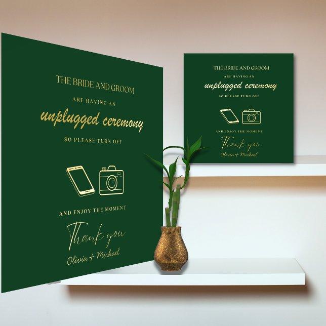 Custom Unplugged Ceremony Wedding Sign GREEN GOLD (Creator Uploaded)