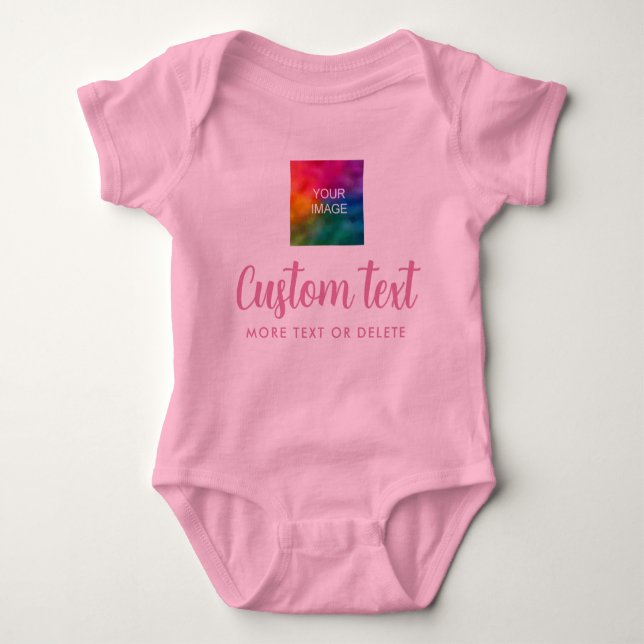 Custom Upload Photo Text One-Pieces Pink Girl Baby Bodysuit (Front)