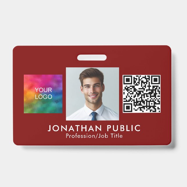 Custom Upload Your Company Logo Employee Photo ID Badge (Front)