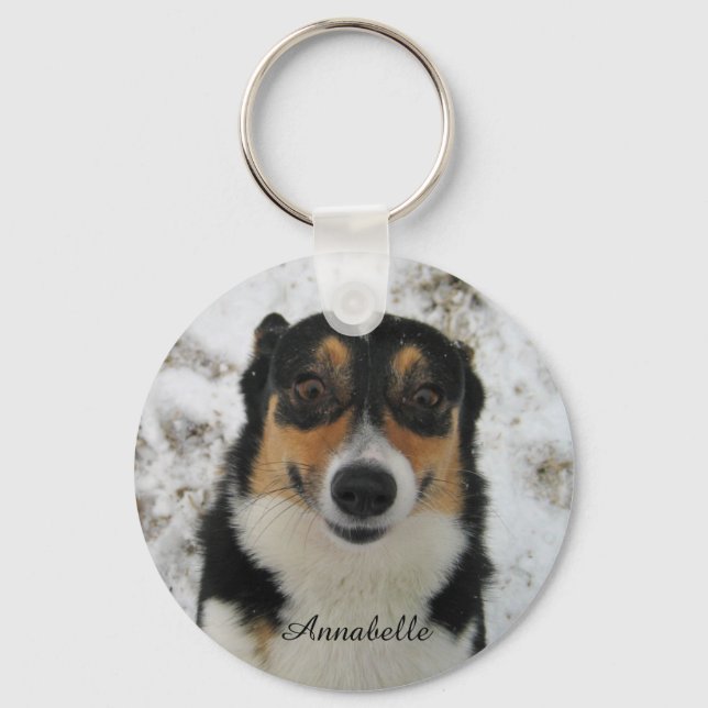 Custom Upload Your Dog's Photo w/ Name Key Ring (Front)